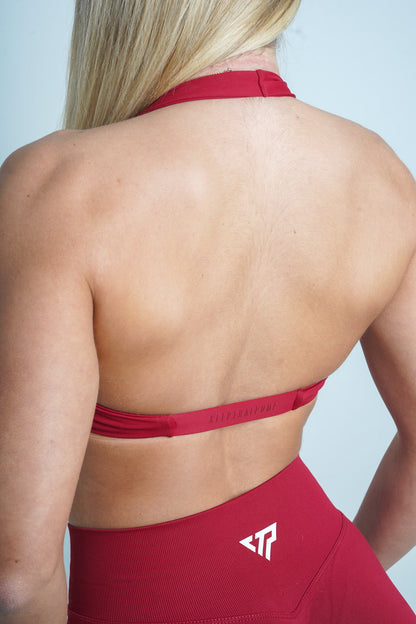 TWIST HALTER BRA - DARK RED