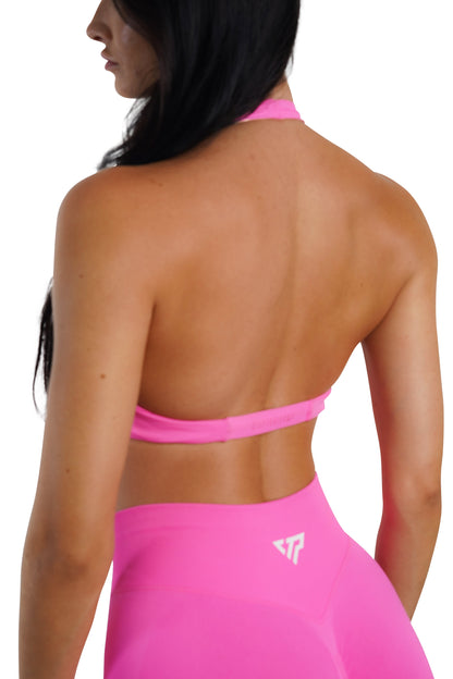 Twist Halter Bra - Neon Pink