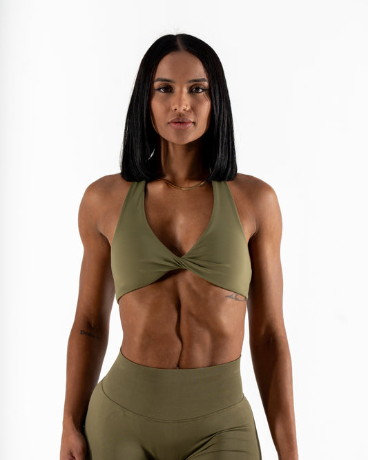 TWIST HALTER BRA - DARK KHAKI GREEN